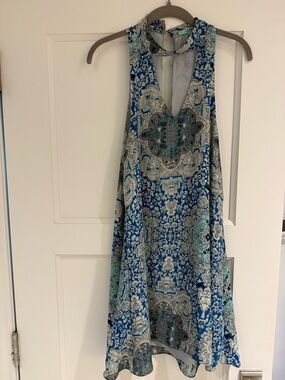 Karlie Blue and White Paisley Halter Mini Dress